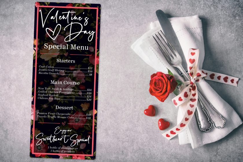 Specialty Menus for Valentine's Day